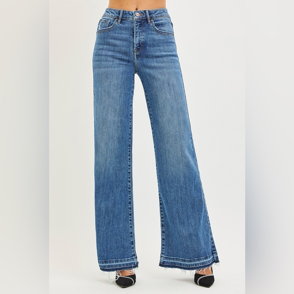 RISEN High Rise Wide Leg Jeans With Released Hem​